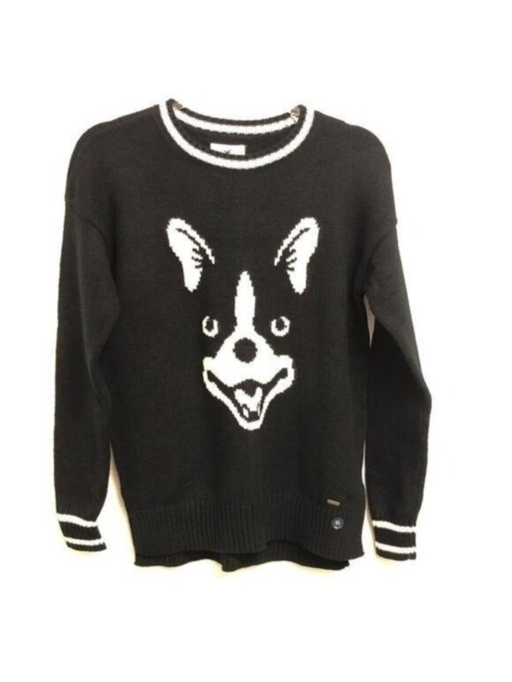Hollister Black Sweater With Puppy Graphic Ivory Trim